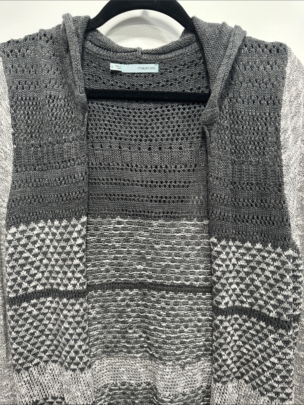 Women's Hooded Knit Sweater - Gray - Size Large - Picture 3 of 11